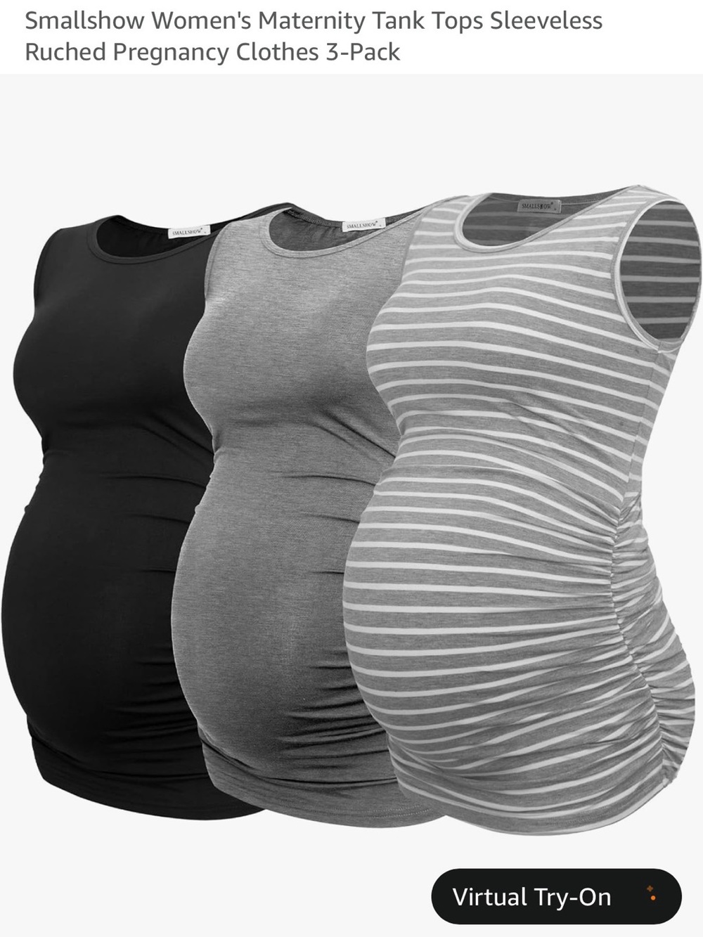 Maternity Tank Tops 3-Pack - Black, Gray, Gray Stripe